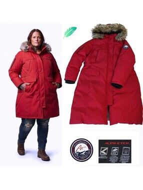 Alpinetek Down Parka Women Coat Down Red XXL Plus 1X 18W